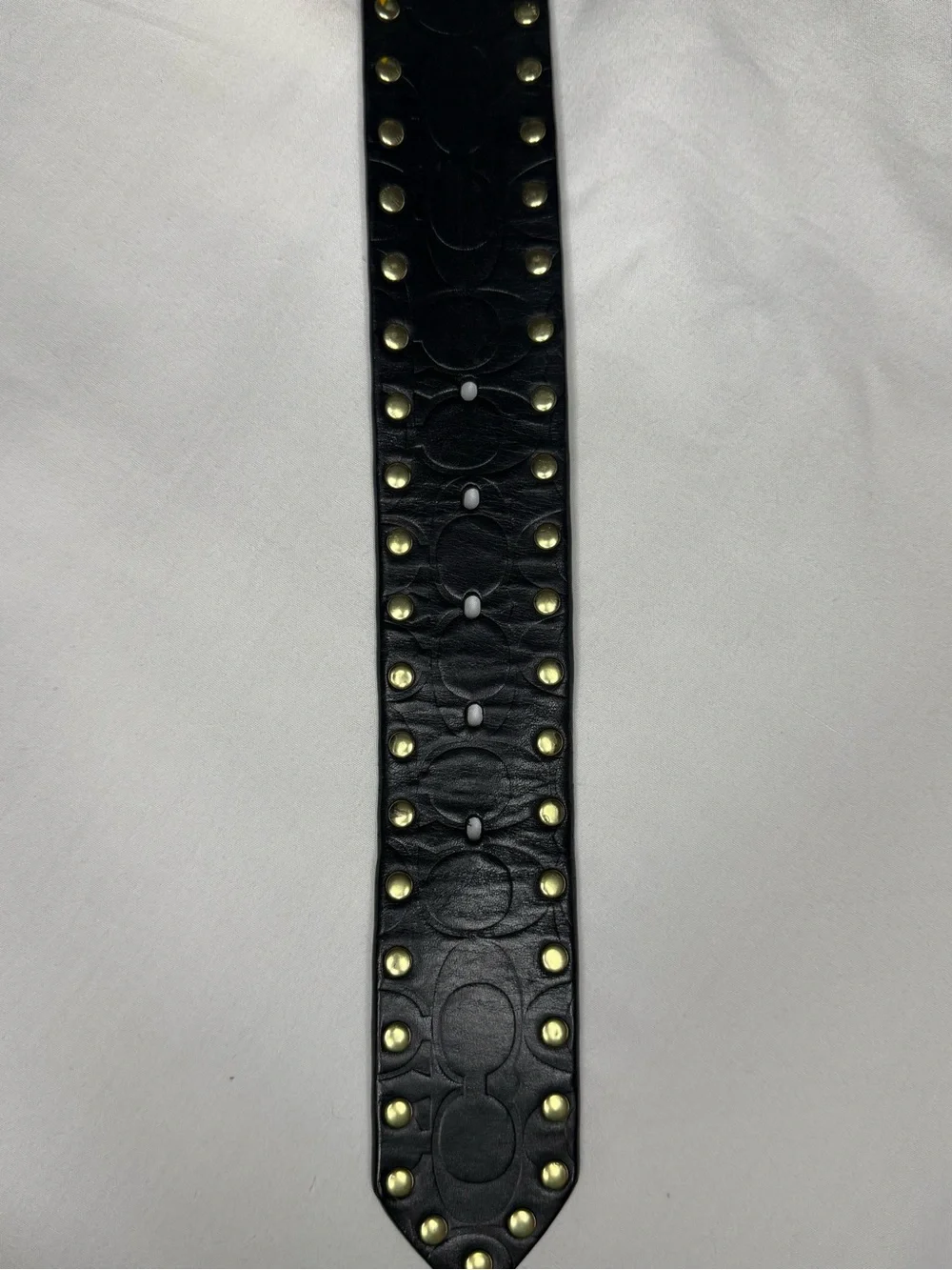 Coach Studded Black Leather Belt Brass Buckle Gold Tone Studs Size Sm 30-34”